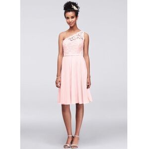 DAVID Bridal-Short One Shoulder Corded Lace Dress
